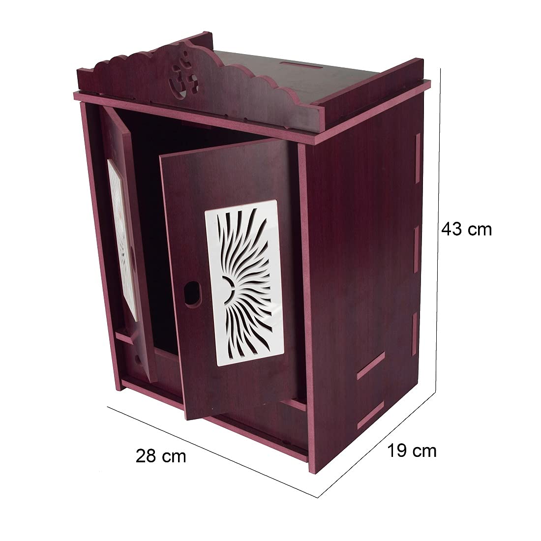 COMERT Enterprise Wooden Wall Hanging Temple for Home, Shop, and Office - Showpiece With Acrylic Design and Two Door Open (Dark Brown)
