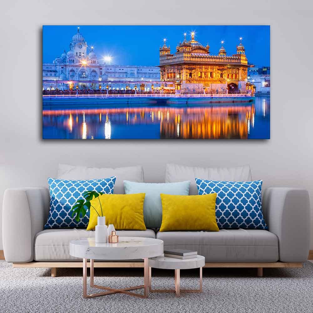 VIBECRAFTS Beautiful Gurdwara Sri Harmandir Sahib The Golden Temple Canvas Wall Paintings For Livingroom Drawing Room Wall Art Fitted with Wooden Frame for Home | Office | Gift (PTVCH_2256N)