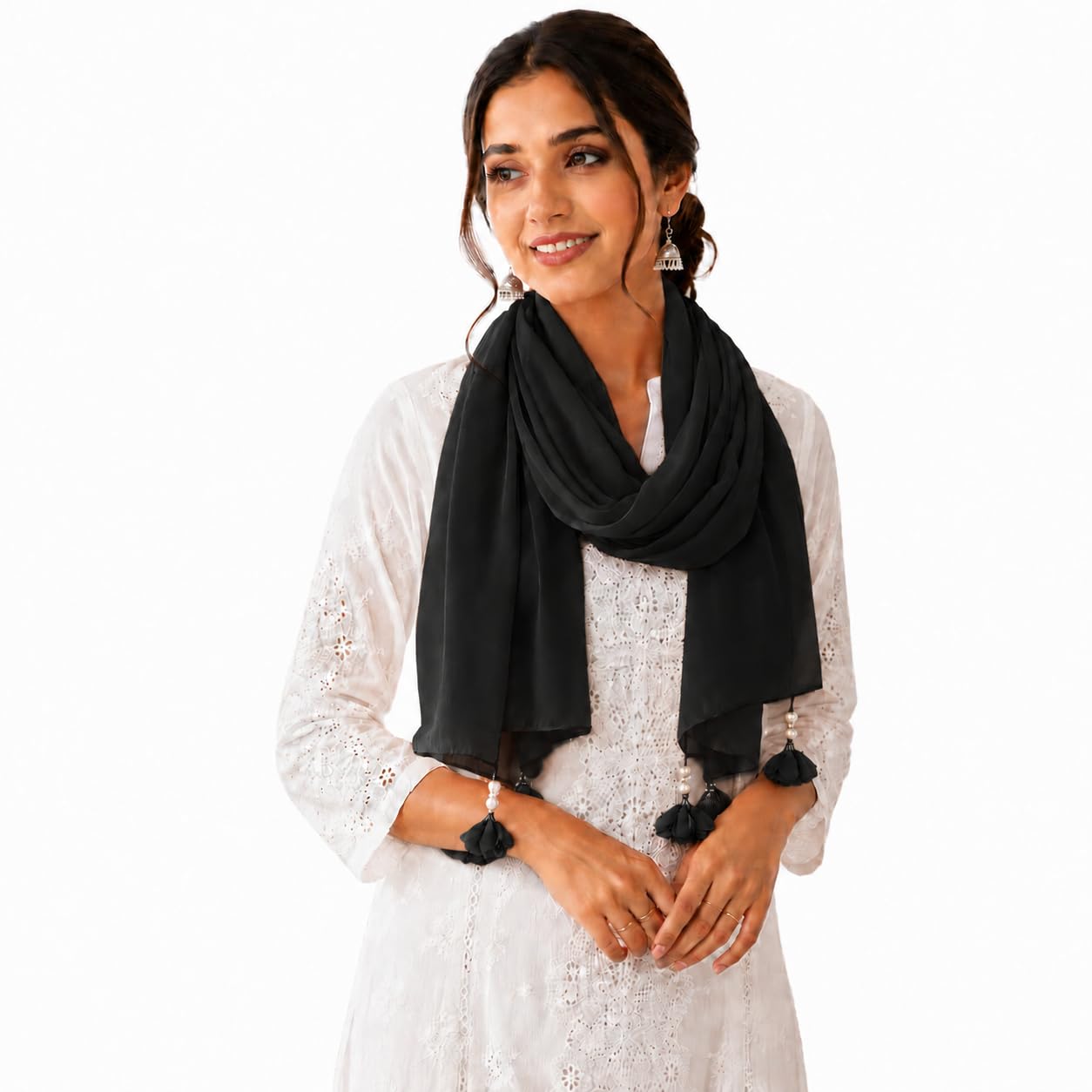 Women’s Chiffon Scarf Soft Lightweight Premium Stoles for Girls & Women | Stylish Modest Wear Dupatta for Daily & Party Use (Black)