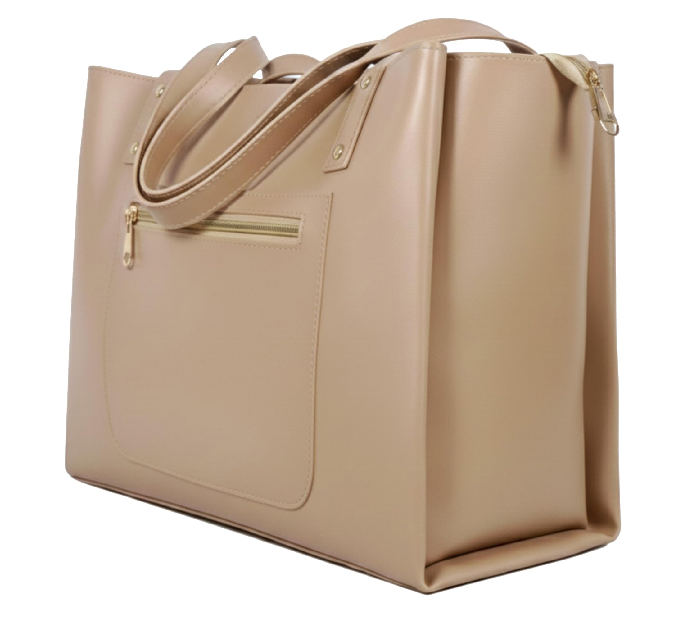 Zutiva tote bag for women office use - Beige Nude Vegan Leather Tote Bag for Work- Office, Daily Use Large Shoulder Handbag Stylish & Lightweight Fits 15-inch Laptop