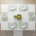 TheTableTales Premium Faux Leather Dining Placemat Set of 6 | Modern Green Geometric Leaf Table Mat | Waterproof Heat Resistant Washable Non-Slip Place Mats for Kitchen Dining Table Home Restaurant Kafalo