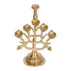 Artvarko™ Peacock Bird Design 5 Oil Wick Brass Diya Aarti Diya with Handle Decorative Puja Accessory, Camphor Burner lamp Aarti for Navratra, Diwali Gifts Home Decor 8.5 Inches.