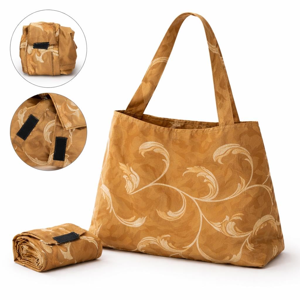 Foldable Reusable Cloth Bag, Cotton Polyester Blend, Long Shoulder Handles, Compact Design with Hook and Loop Closure