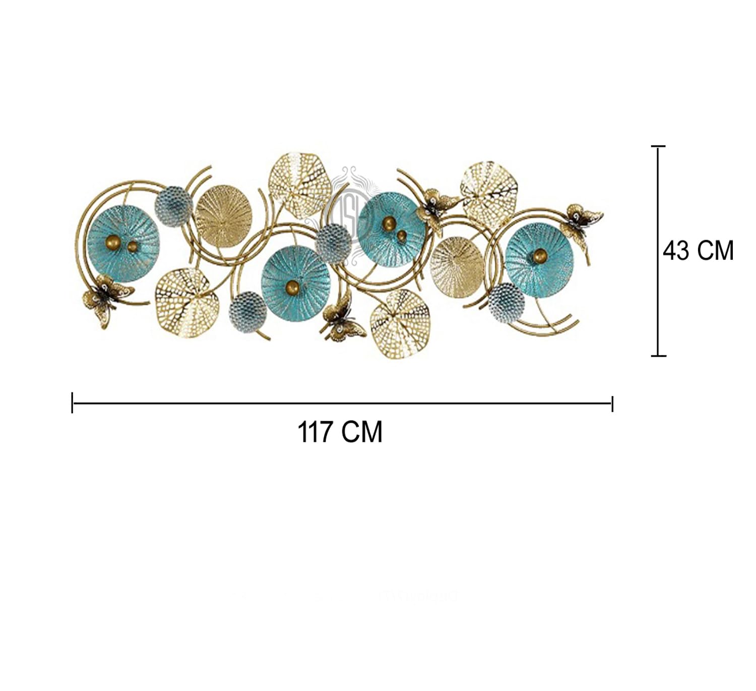 DSH CRAFTING YOUR CURIOSITY Metal Wall Art Lotus Leaves Wall Hanging Wall Decor Sculpture (46 X 17 Inch) For Home Hotel Restauran Decoration (16-BUTTERFLY-BLUgold)