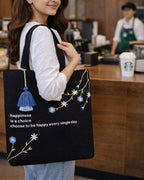 MASQ Premium ToteBag for Women with Zipper | Embroidered Foldable Shoulder Bag with Multiple Pockets | Spacious Handbag for College & Office | Eco-Friendly & Reusable