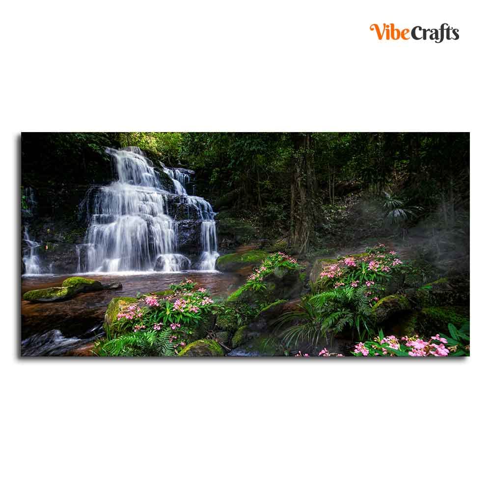 VIBECRAFTS Canvas Paintings for Living Room Drawing Room A Beautiful Waterfall in Forest Premium Canvas Wall Painting for Home|Office|Gift(PTVCH_2361NV)