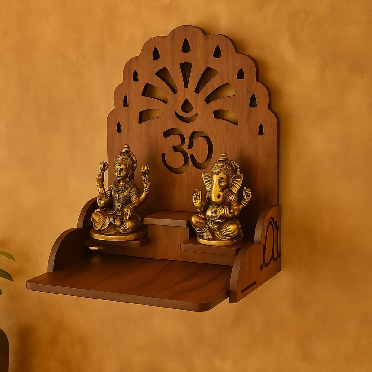 HOMEWEY DECOR Handcrafted Wooden Home Temple for Wall Mount | Premium Pooja Mandir with Strong Support for Heavy Idols | Luxurious Finish Wooden Mandir for Home Office and Prayer Room (Style-01)