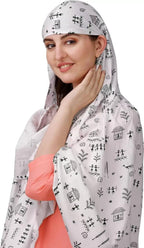 Vinsh Enterprise Cotton Long Scarf Cum Mask Scarves Usable for Vehicle Driver | White Printed Design | Universal Size | For Girl & Women | Soft & Breathable Sun Protection (Picnic)