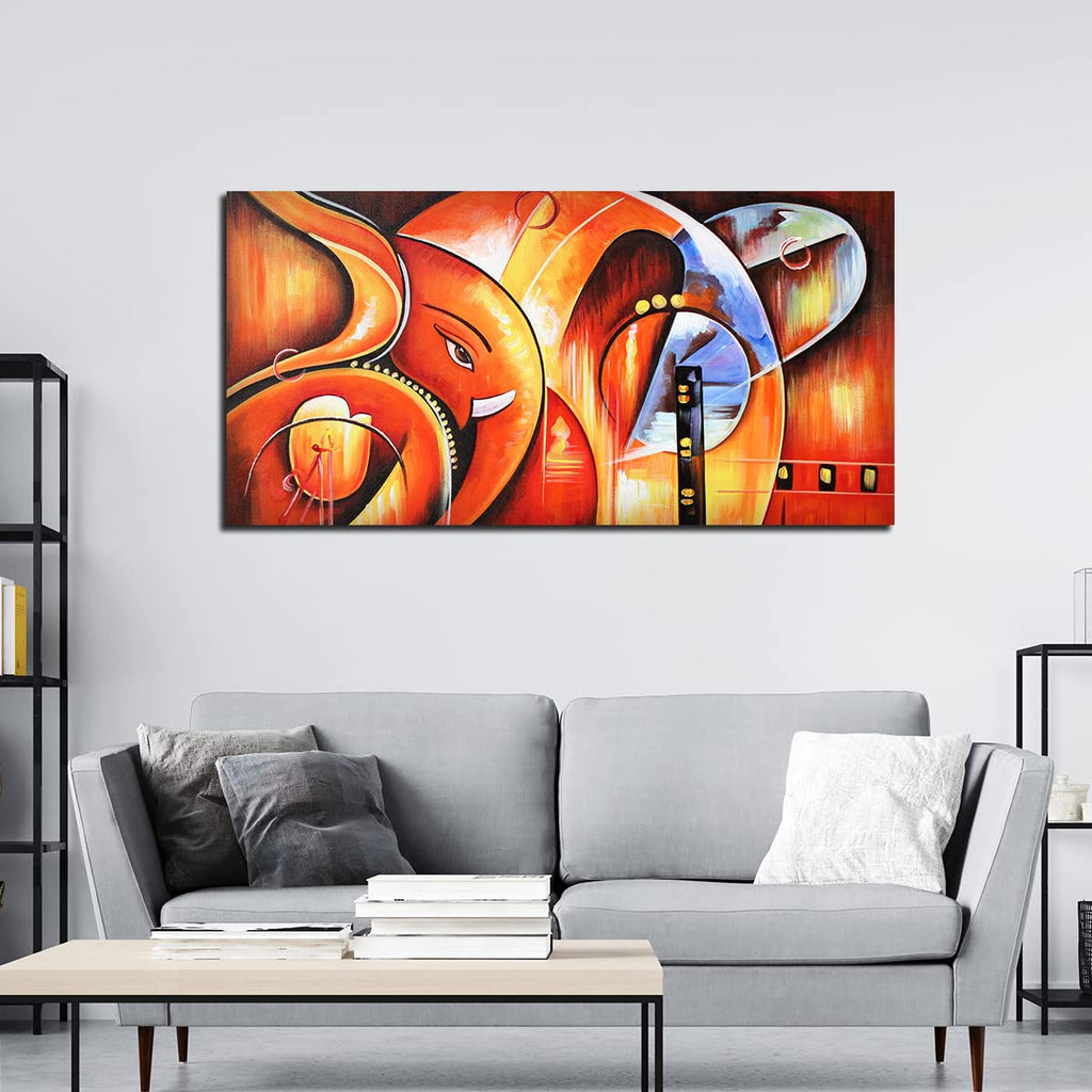 VIBECRAFTS Canvas Paintings for Living Room Drawing Room Beautiful Wall Painting of Lord Ganesha Modern Art Fitted with Wooden Frame for Home|Office|Gift(PTVCH_2291NV)