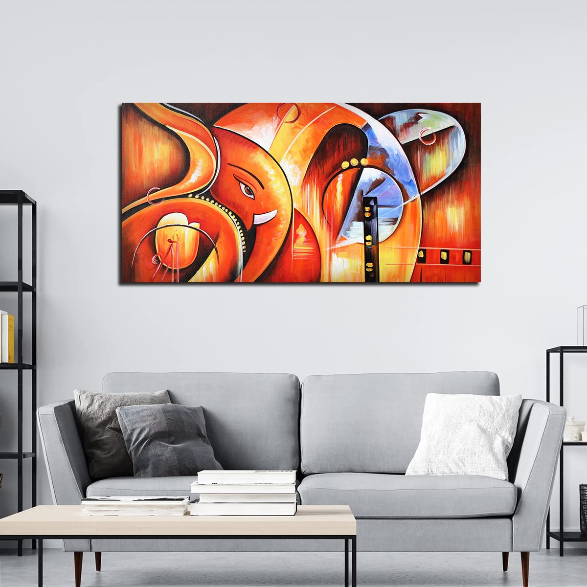 VIBECRAFTS Canvas Paintings for Living Room Drawing Room Beautiful Wall Painting of Lord Ganesha Modern Art Fitted with Wooden Frame for Home|Office|Gift(PTVCH_2291NV)