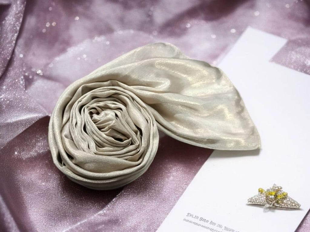 Premium Shimmer Muna Satin Scarf | Hijab | Soft, Shiny & Stylish | 180 cm x 70 cm | Elegant Choice for All Occasions – Parties, Weddings & Festivals (BEIGE)