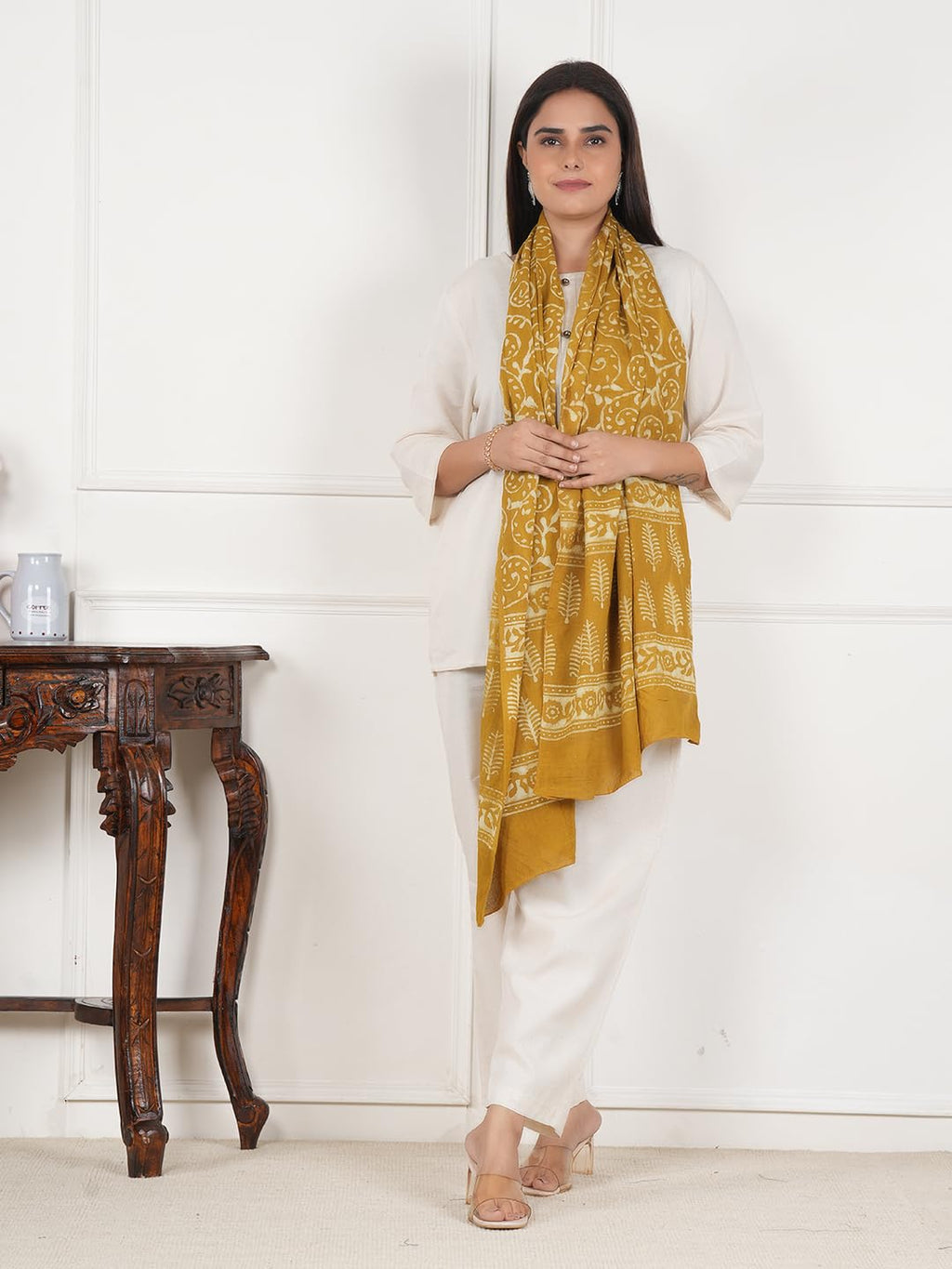 RAI SAHAB Printed Cotton Women Scarf, Stole, Fancy Scarf(ST-124MUSTARD10)