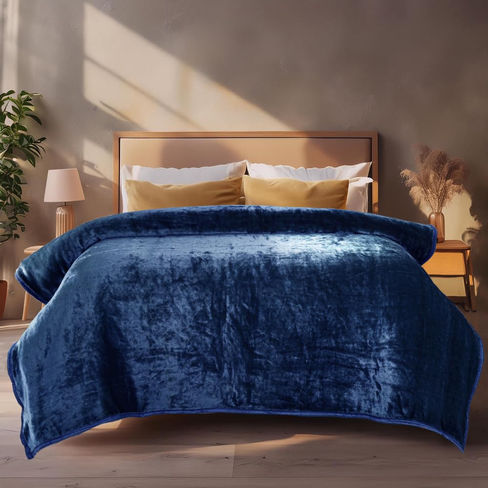 ABRAZO 660 GSM Reversible 3.5 Kg Mink Blanket for Winter & AC | Double Bed 220×240 cm Soft & Warm Blanket/Dohar/Quilt/Comforter | All Season Use | Navy Kafalo