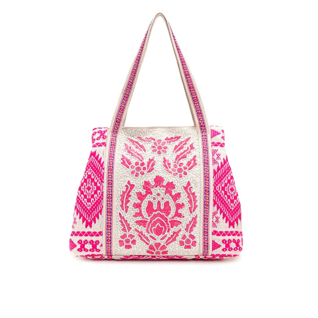 Boho Girl Handbags Pink Beaded Work Tote Stylish Ladies and Girls Handbag for Office and Travel Shoulder Bag for College | Ladies Purse Handbag | Handbags with Inner Pocket