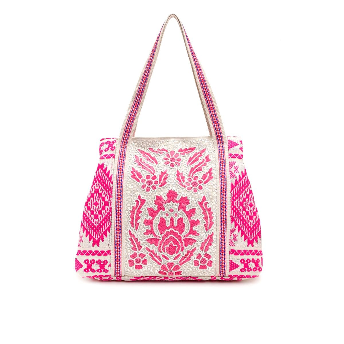 Boho Girl Handbags Pink Beaded Work Tote Stylish Ladies and Girls Handbag for Office and Travel Shoulder Bag for College | Ladies Purse Handbag | Handbags with Inner Pocket