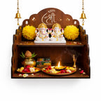 Bindian Wooden Pooja Mandir for Home Wall Mounted | Wooden Table Top God Temple | Pooja Stand for Home | Puja Mandir | Puja Unit for House | Temple for Office (Temple 5)