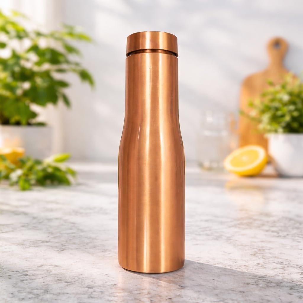 JAIPUR ACE Hammered Pure Copper Water Bottle with Glass Set | 100% Copper Bottle Set | Leak Proof, Ayurvedic Health Benefits, Premium Design Gift Set for Home, Office, Gifting (Plain Copper bottle)