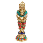 Artvarko Brass Laxmi Vilakku Diya Welcome Lady Deepluxmi Puja Decorations Indian Diwali Oil Lamp Pooja Light Mandir Home Decor Lamps Decorative Wicks Diyas 9 Inch