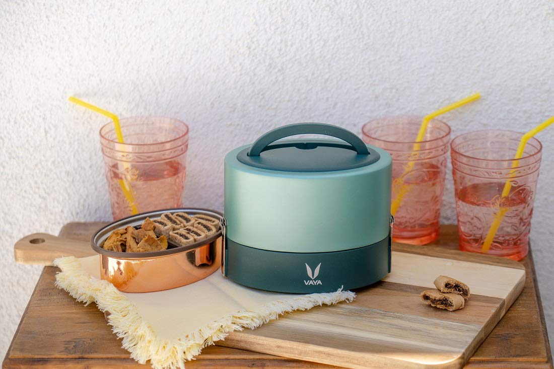 VAYA TYFFYN Lunch Box for Kids for School,Copper Finished Stainless Steel Tiffin Box, Insulated Tiffin Box for Office for Women, 600ml with 2 Leakproof Containers, Hot Lunch Box for Boys, Green