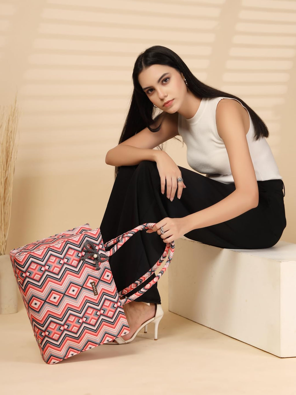 ENSAC Ethnic Tote Bag for Women & Girls | Large Canvas Shoulder Bag, Stylish Designer Handbag, Ethnic Pattern, Spacious, Lightweight, Perfect for Office, College & Shopping