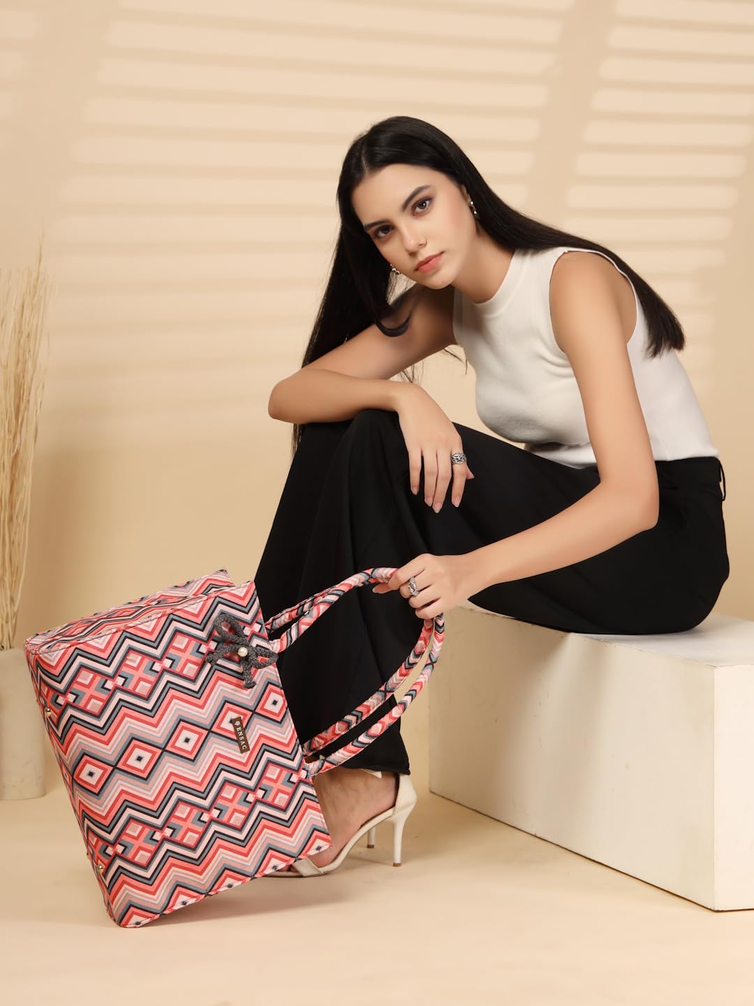 ENSAC Ethnic Tote Bag for Women & Girls | Large Canvas Shoulder Bag, Stylish Designer Handbag, Ethnic Pattern, Spacious, Lightweight, Perfect for Office, College & Shopping