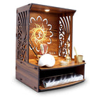 Heartily® Laabh Beautiful Wooden Pooja Stand for Home Temple and Office Puja Mandir - Wall Mounted with LED Spot Light - Size (H- 15.5, L- 11.5, W-11 in)