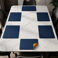 The Table Tales Premium Double-Sided PU Leather Placemat Set of 6 | Reversible Waterproof Heat Resistant Table Mats | Kitchen Dining Accessories | 45 x 30 cm (Navy Blue & Yellow) Kafalo