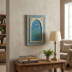 ATRANGI STUDIO Neelkamal Handpainted Wooden Wall Frame | Rajasthani Traditional Craft | Decorative Floral Wall Hanging Art for Living room, Bedroom, Office | 12×18 Inch, Blue