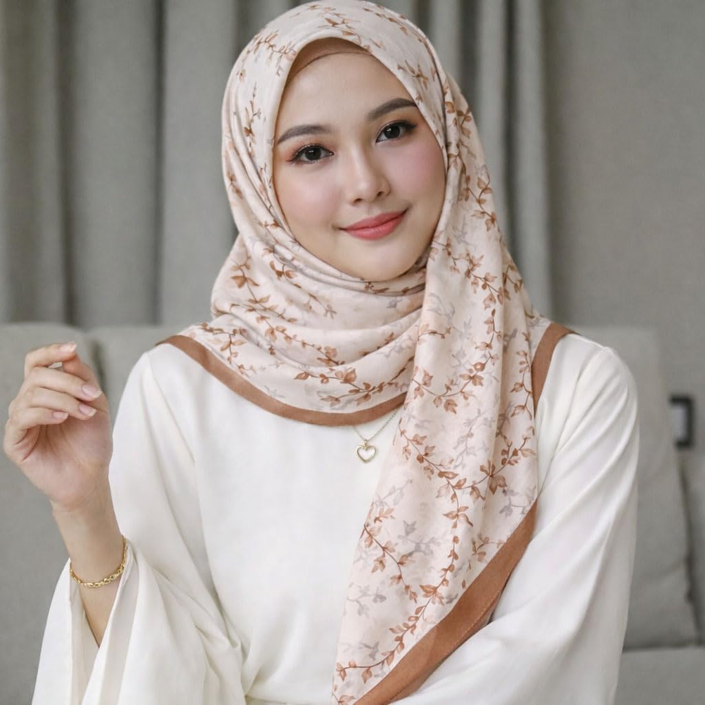 Women’s Cream & Brown Viscose Printed Scarf – Soft Lightweight Floral Pattern Shawl Wrap – Fashion Stole Dupatta for Casual, Office, Travel & All Season Wear