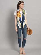 Ravaiyaa - Attitude is everything Women's Crepe Silk Digital Print Large Square Scarf Breathable Lightweight Neckerchief Printed Headscarf 40 x 40 Inch (Yellow & Brown)