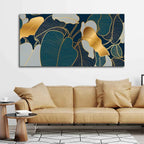 VIBECRAFTS Canvas Paintings for Living Room Drawing Room Luxury Golden Art Monstera Leaves Canvas Wall Painting Fitted With Wooden Frame For Home | Office | Living Room | Gifts (PTVCH_2508NV)