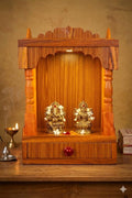 Handcrafted Wooden Mandir for Home – Traditional Teak-Finish Hindu Puja Temple with Storage Drawer – Compact Wall Hanging or Tabletop Spiritual Altar for Prayer & Meditation (45cm x 32cm)