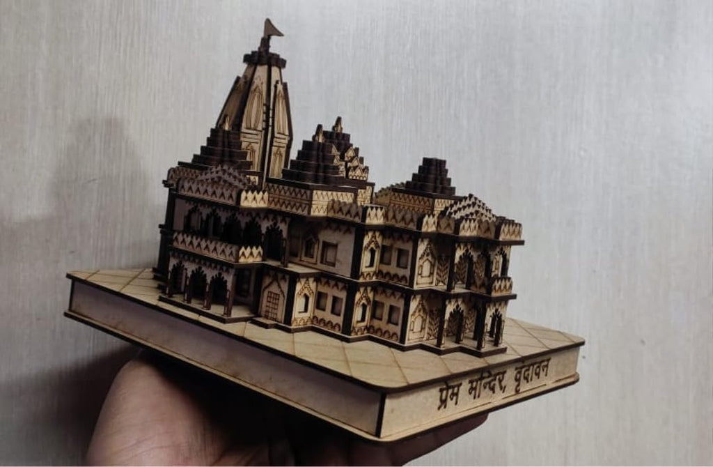 Prem Mandir Wooden Temple Model, Decorative Vrindavan Architecture Replica (Pack of 1)