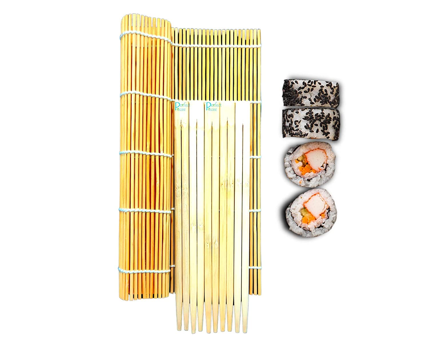 Perfect Pricee All Natural Bamboo Sushi Rolling Mat (100% Authentic Sushi Rolling Mat - 9.5 Inch x 9 Inch | Make Sushi at Home) (Joint Chopstick) Kafalo