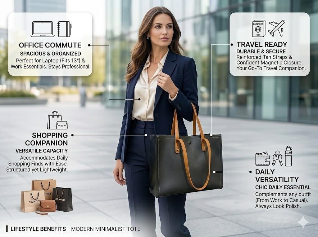 PAVILONN Tote Bag for Women PU Leather Handbag Ladies Shoulder Purse Office Shopping Travel Carryall Large Capacity Fashion Daily Use Girls Tote Bag (BLACK)