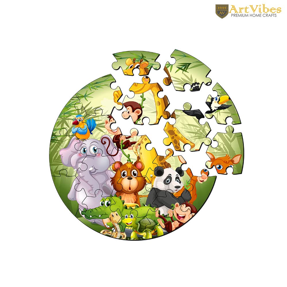 Artvibes Wooden Premium Wild Funny Animal Puzzles for Kids | Jigsaw Puzzles for Kids Age 2 and 3 | 19 Piece Puzzles | Toddlers Wooden Puzzle | Fun Learning Brain Booster for Little Champions (PZ_708N)