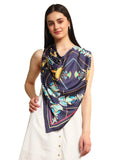 Ravaiyaa - Attitude is everything Women's Crepe Silk Digital Print Large Square Scarf Breathable Lightweight Neckerchief Printed Headscarf 40 x 40 Inch (Blue Abstract)