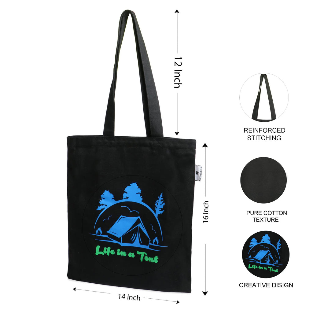 Meoteena Canvas Cotton Tote Bags for Women & Girls | Reusable Multipurpose Bag (Life in a Tent)