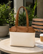 Fargo Aura Tote Bag for Women | Vegan Leather Handbag with 15-Inch Laptop Compartment, Smooth Zip | Stylish Office, College & Daily Use Tote | Made in India (Ivory)