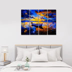 VIBECRAFTS Boat In Sunset Background 4 Pieces Canvas Wall Painting Fitted With Wooden Frame For Home | Office | Living Room | Gifts (PTVC4Pcs1_13502)