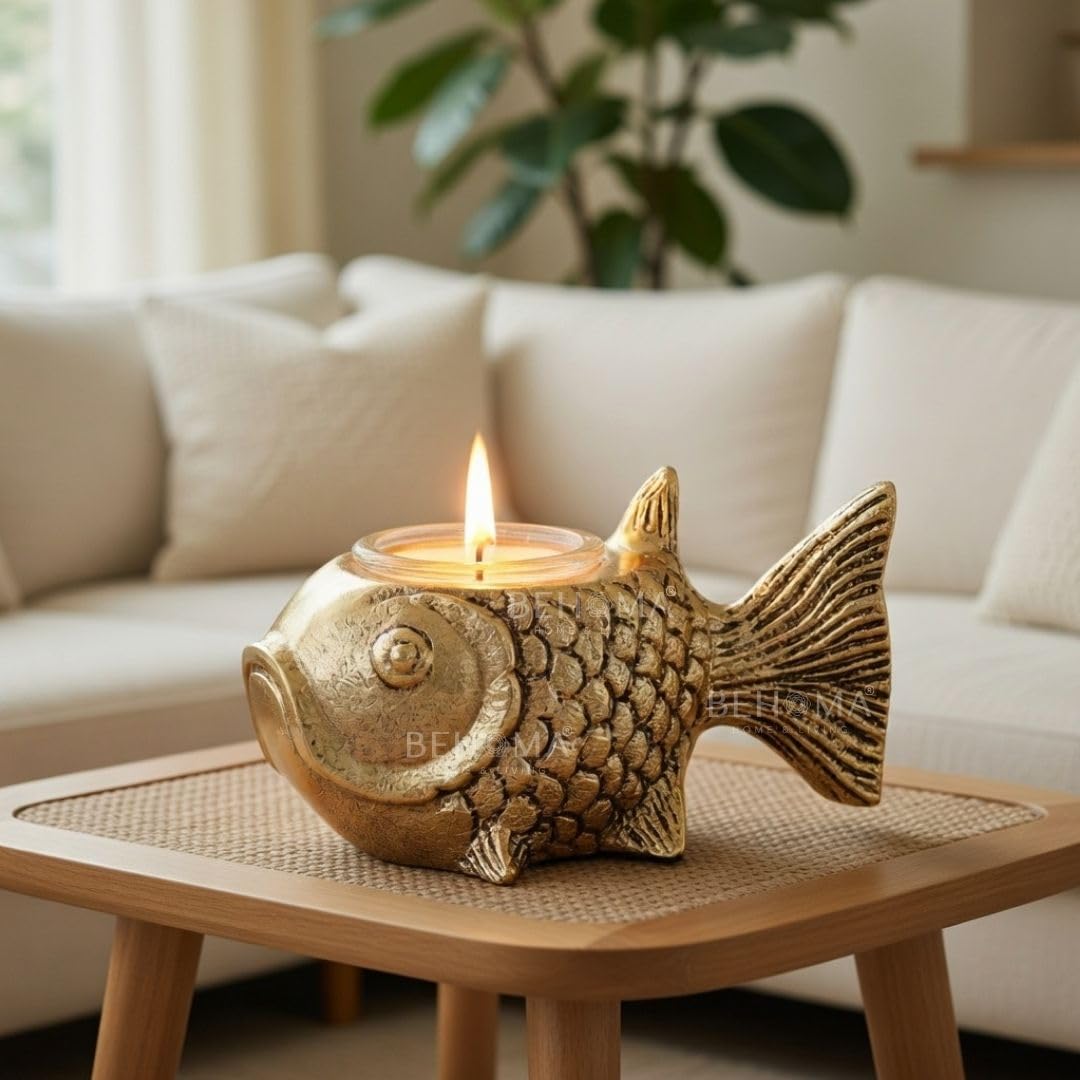 BEHOMA Metal Fish Figurine for Good Luck, Gold, 13.5cm