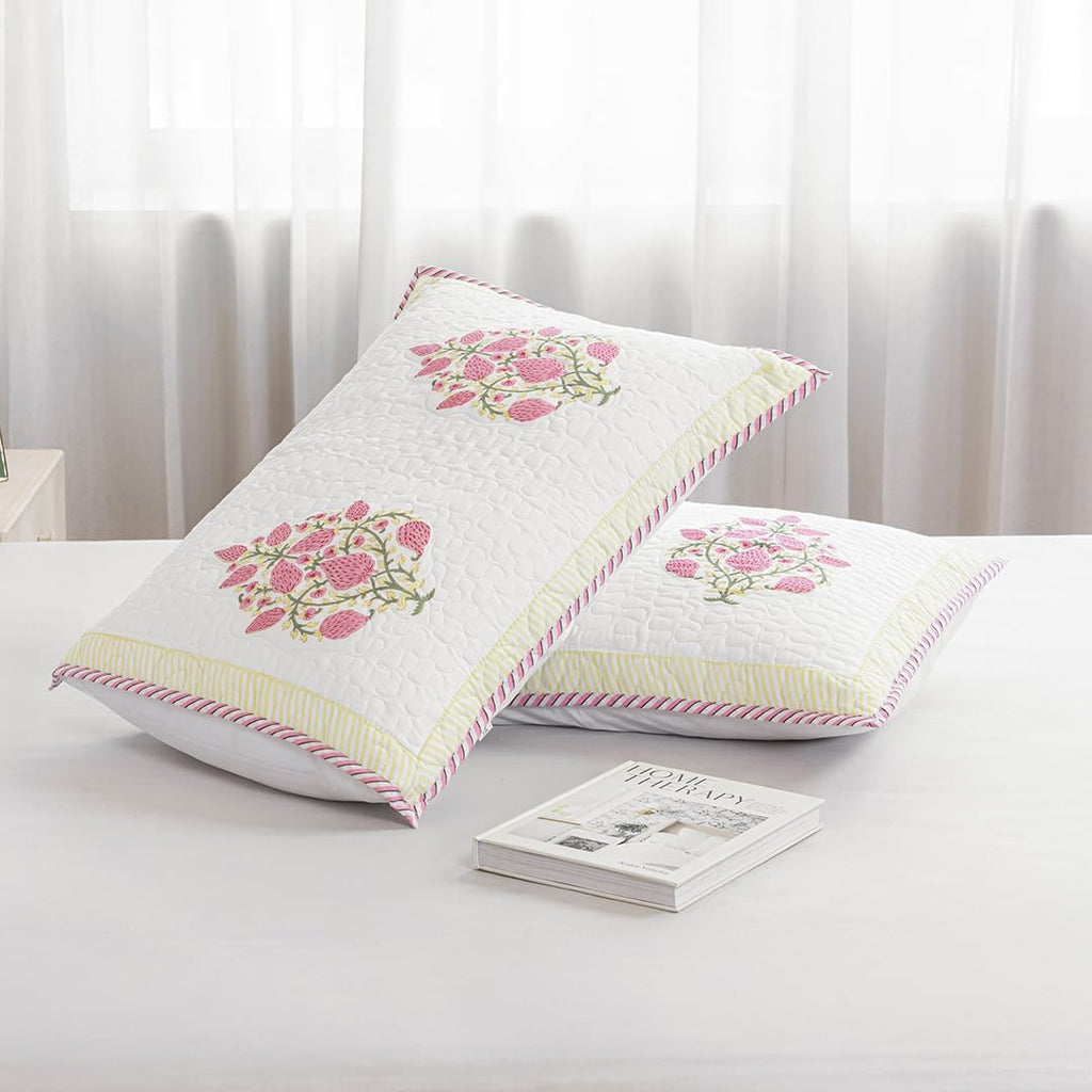HOMEMONDE Cotton Floral Printed Pillow Covers | Pillow Cases | Set of 2 Piece Pillow Covers only |Large Size (20 X 26 Inch, Pink Buta)