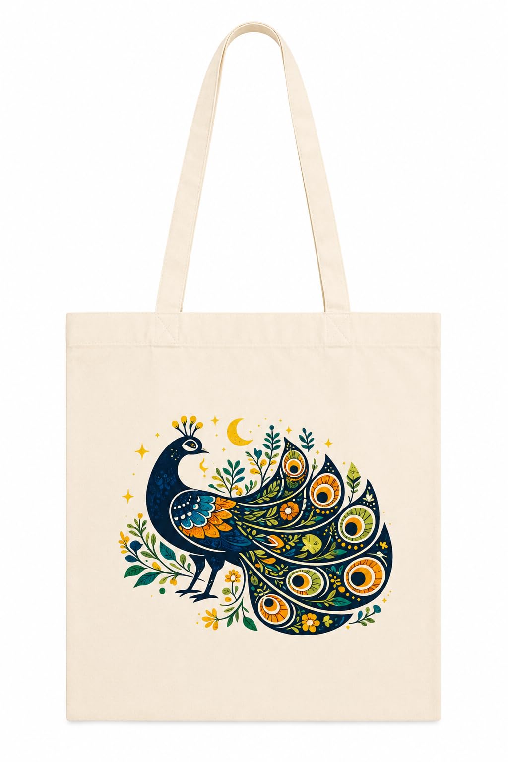 Kai Pai Co Cotton Tote Bag for Women, Indian Folk Art Prints, Casual Daily Use, Reusable Shoulder Bag,14 X 16 Inches - Madhubani, Kalamkari, Return Gifts (Posing Peacock - Kalamkari)