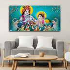 VIBECRAFTS Canvas Paintings for Living Room Drawing Room Beautiful Big Panoramic Radha Krishna Canvas Wall Painting Fitted with Wooden Frame for Home|Office|Gift(PTVCH_2258) (Multi 8)