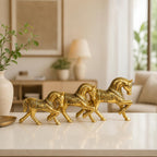 KridayKraft Aluminium Gold Plated Decorative Horse Set of 3 pieces (Standard size, Golden)