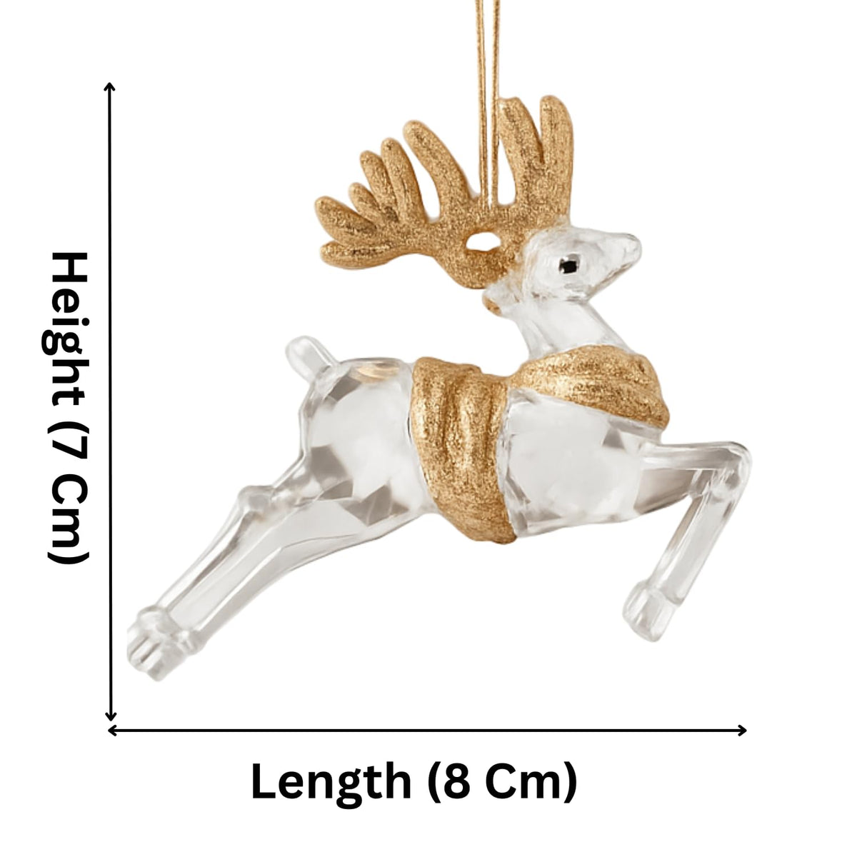 Salvus APP SOLUTIONS Crystal Hanging Deer Ornament – White & Golden Reindeer for Christmas Tree Decoration (3x3.5 Inch)