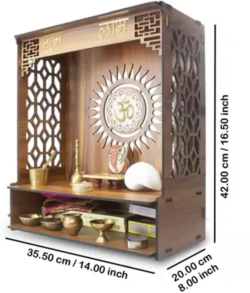 Aquatic Craft Pine Home Temple Pooja Mandir, 20 Cm, 42 Cm, Brown