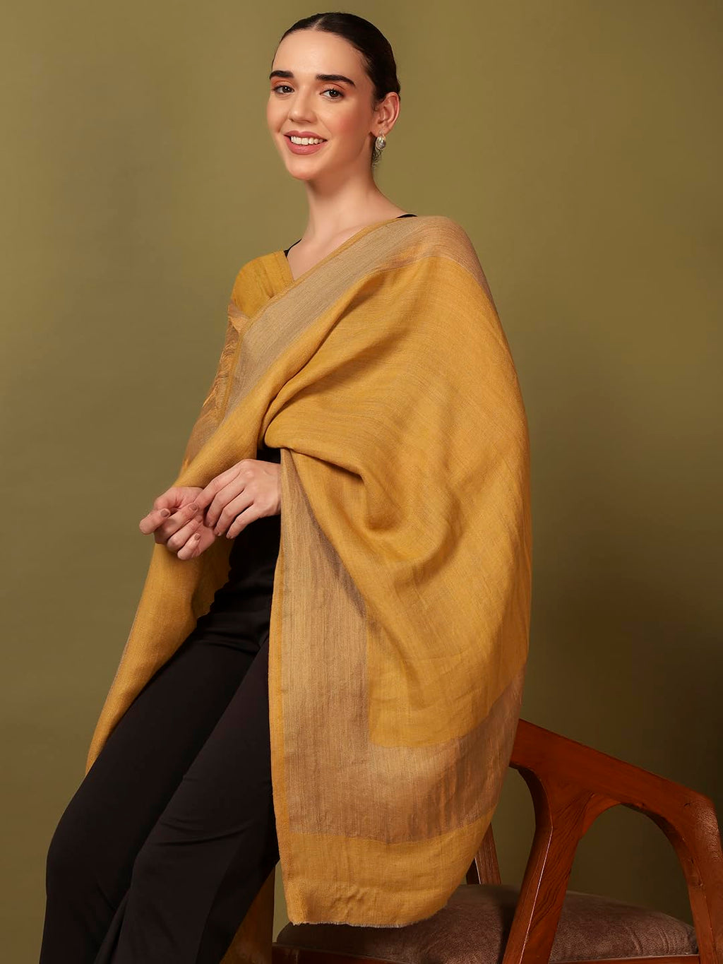 Pashmoda Women Midnight Bronze Reversible Zari Moonlight Fine Wool Stole (Size : 28x80in, 71X203cm) ZSST04