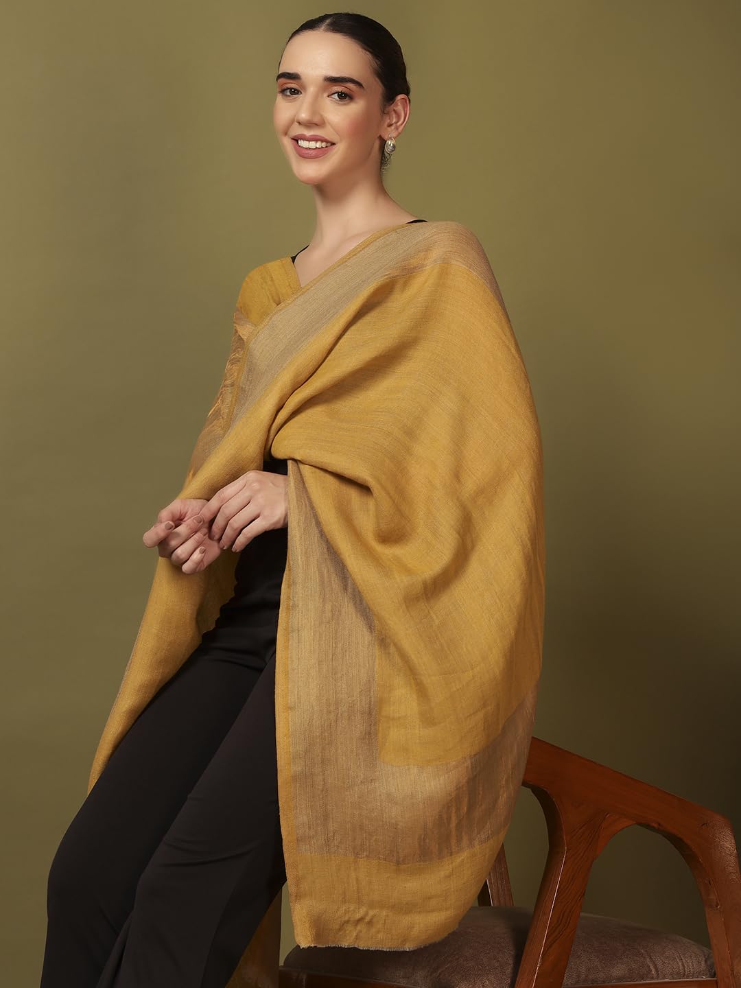 Pashmoda Women Midnight Bronze Reversible Zari Moonlight Fine Wool Stole (Size : 28x80in, 71X203cm) ZSST04