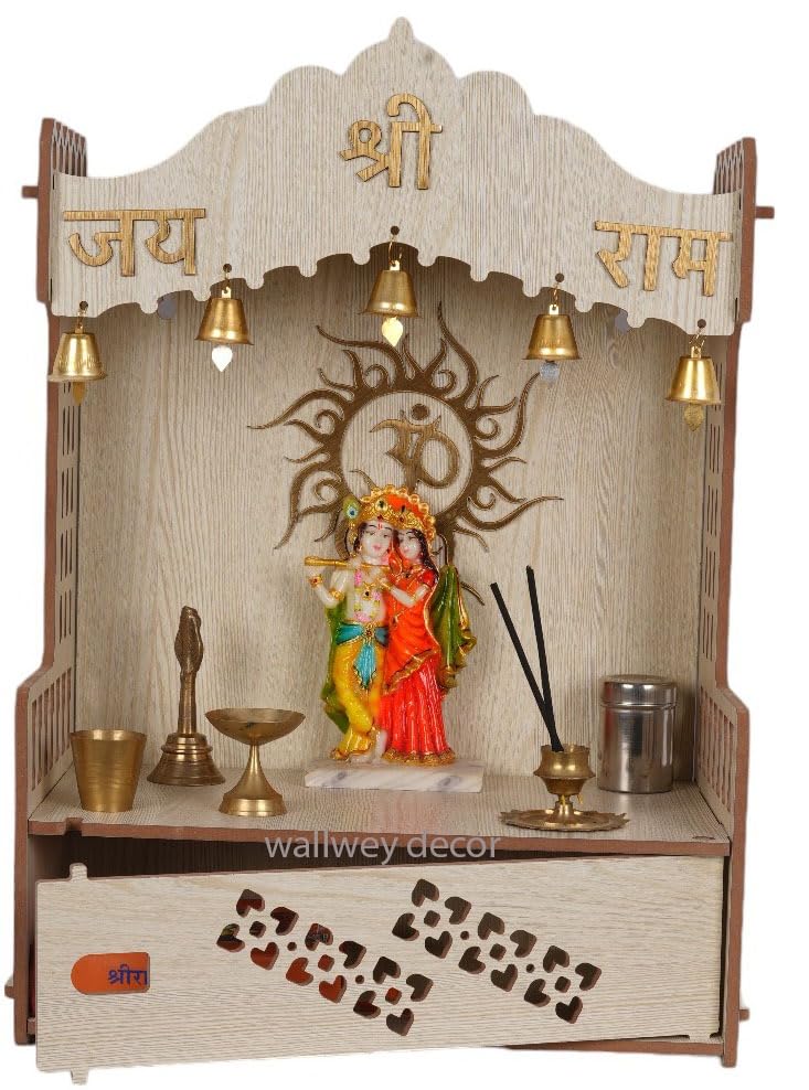 HOMEWEY DECOR Handcrafted Wooden Home Temple for Wall Mount | Premium Pooja Mandir with Strong Support for Heavy Idols | Luxurious Finish Wooden Mandir for Home, Office & Prayer Room (Style 1)